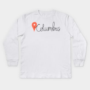 Columbus Location Pin Kids Long Sleeve T-Shirt